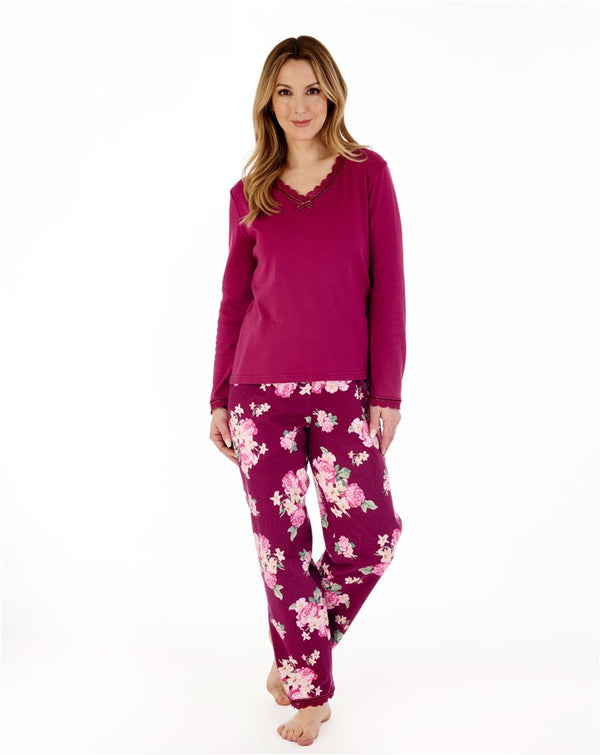 Slenderella Bold Floral Flannel & Interlock Woven Pyjama PJ88207