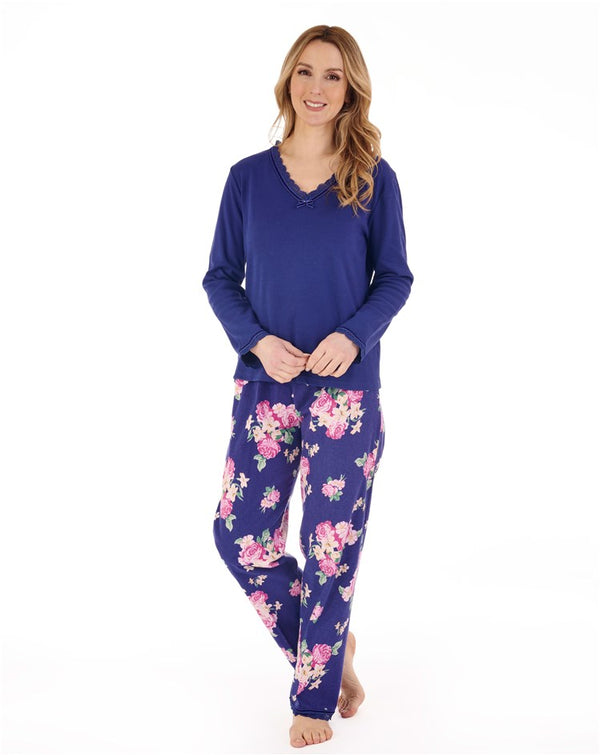 slenderella Bold Floral Flannel & Interlock Woven Pyjama PJ88207