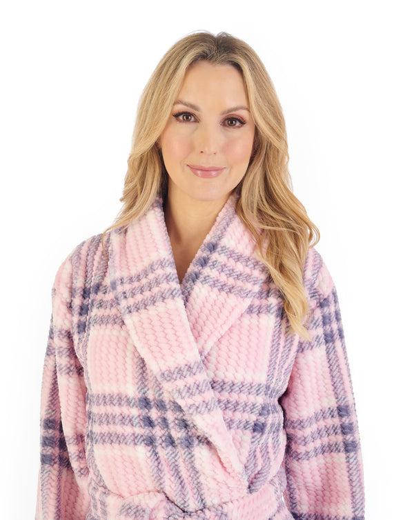 Slenderella Check Print Waffle 46" Shawl Collar Wrap HC06332