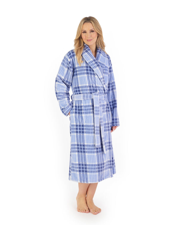 Slenderella Check Print Waffle 46" Shawl Collar Wrap HC06332