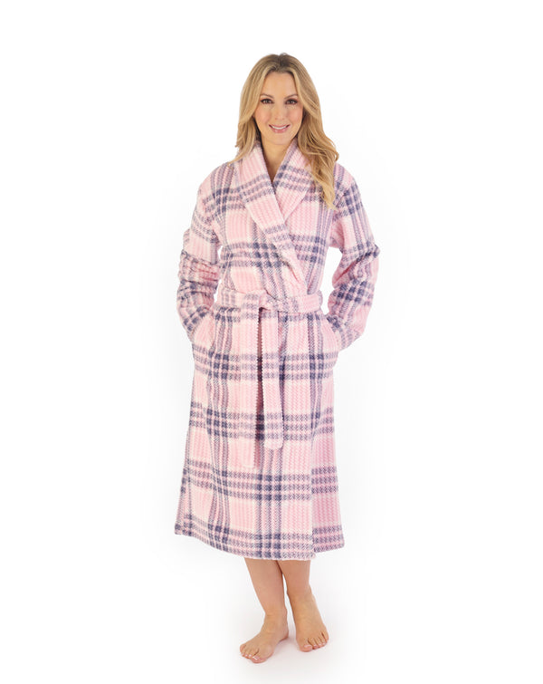 slenderella Check Print Waffle 46" Shawl Collar Wrap HC06332