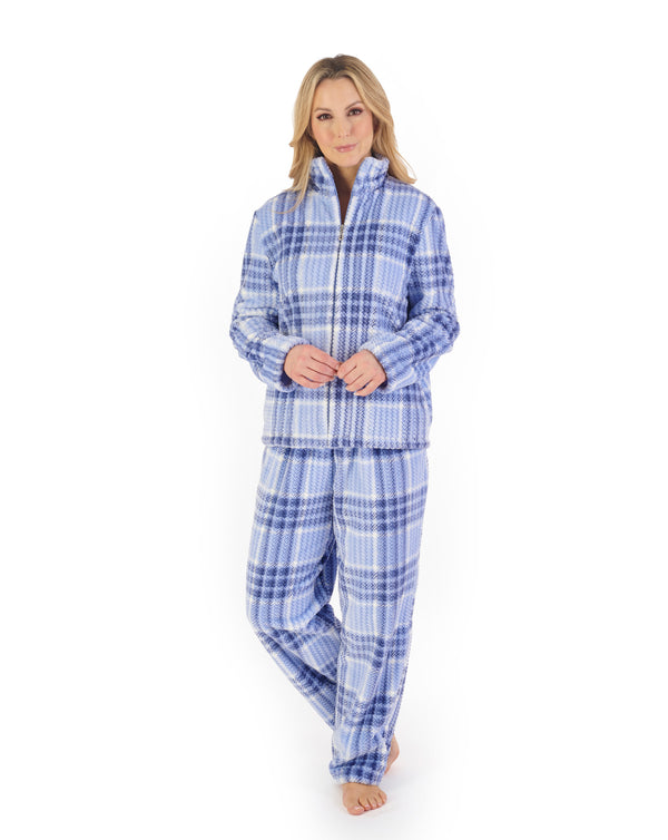 Slenderella Check Print Waffle Zip Through Pyjama PJ06330