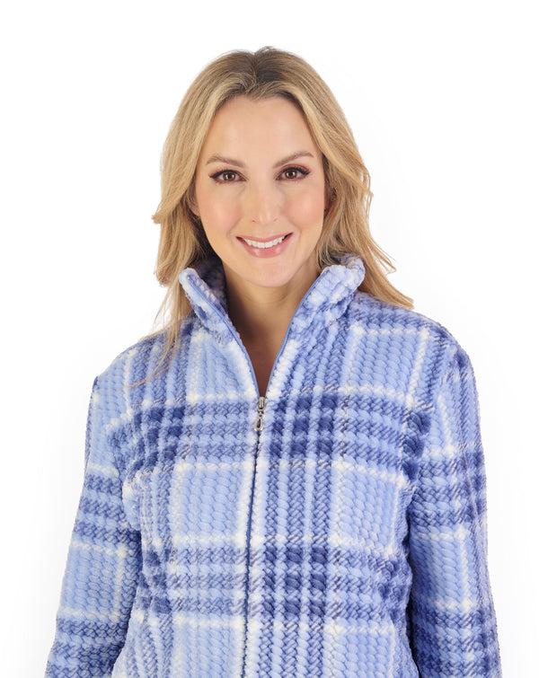 Slenderella Check Print Waffle Zip Through Pyjama PJ06330