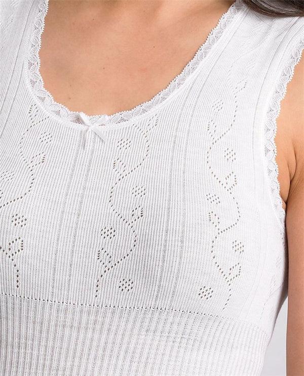 Slenderella Chilprufe Fancy Knit Sleeveless Combed Cotton Vest CUW515