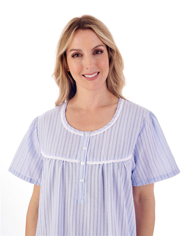 Slenderella Classic Stripe Seersucker 42" Woven Nightdress ND01221