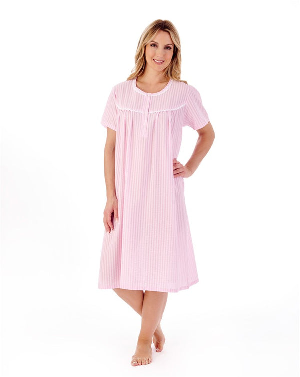 Slenderella Classic Stripe Seersucker 42" Woven Nightdress ND01221