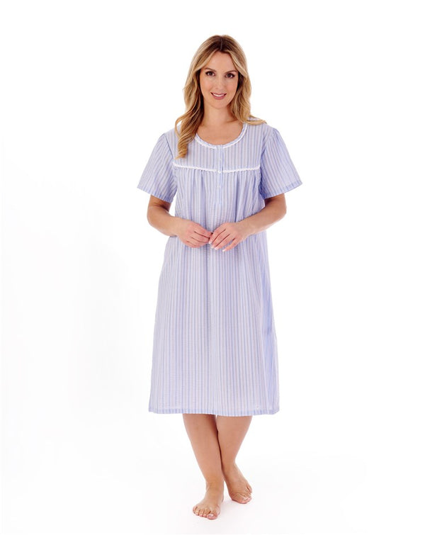 slenderella Classic Stripe Seersucker 42" Woven Nightdress ND01221