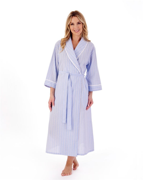 Slenderella Classic Stripe Seersucker 48" Woven Wrap Housecoat HC01228