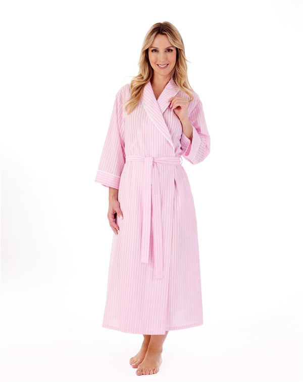 slenderella Classic Stripe Seersucker 48" Woven Wrap Housecoat HC01228