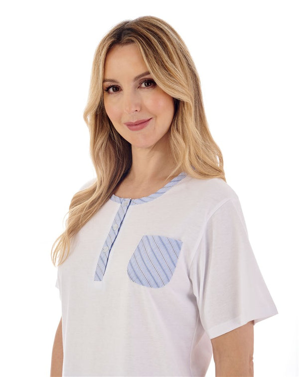 Slenderella Classic Stripe Seersucker Woven Cropped Pyjama PJ01223