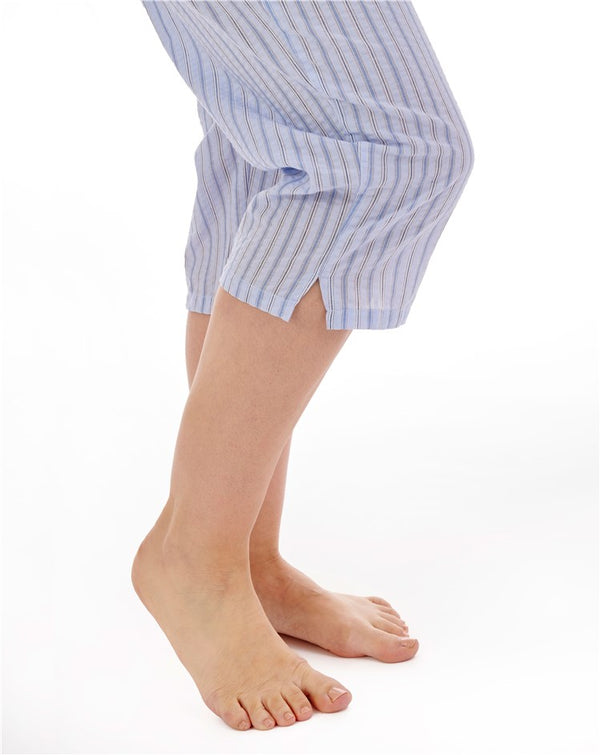 Slenderella Classic Stripe Seersucker Woven Cropped Pyjama PJ01223