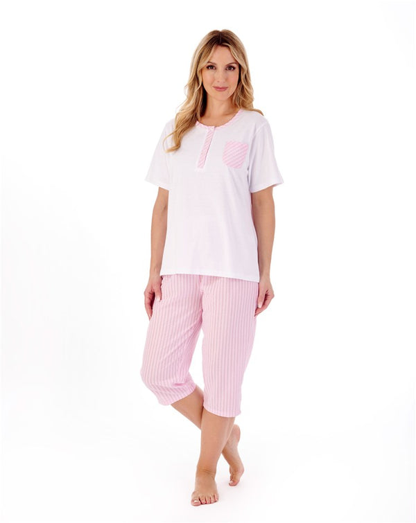 Slenderella Classic Stripe Seersucker Woven Cropped Pyjama PJ01223