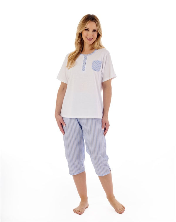 slenderella Classic Stripe Seersucker Woven Cropped Pyjama PJ01223