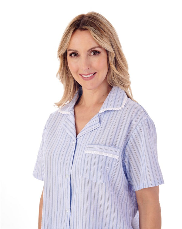 Slenderella Classic Stripe Seersucker Woven Tailored Pyjama Set PJ01225