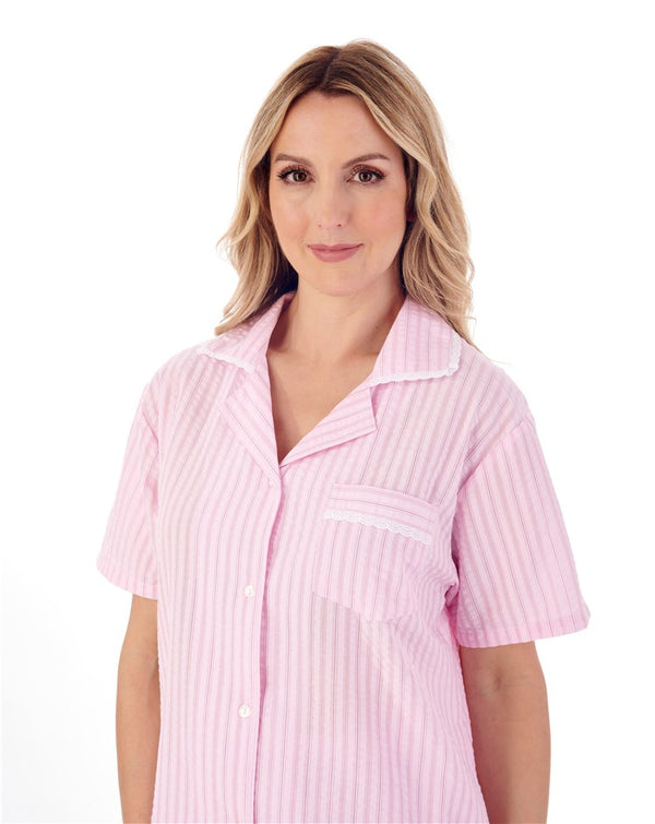 Slenderella Classic Stripe Seersucker Woven Tailored Pyjama Set PJ01225