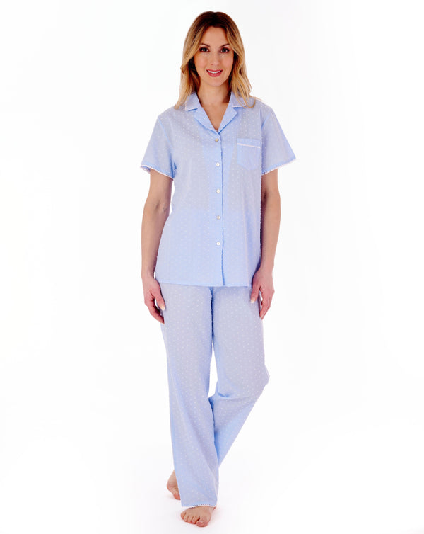 Slenderella Dobby Dot Button Through Tailored Woven Pyjama PJ77234