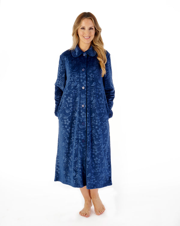 slenderella Embossed Crystal Fleece 46" Button Through Housecoat HC08346