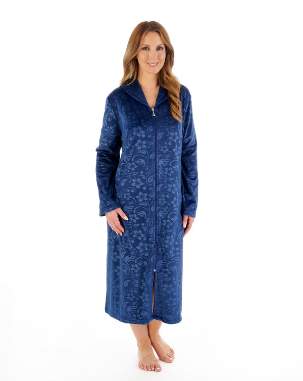Slenderella Embossed Crystal Fleece 46" Zip Through Housecoat HC08347