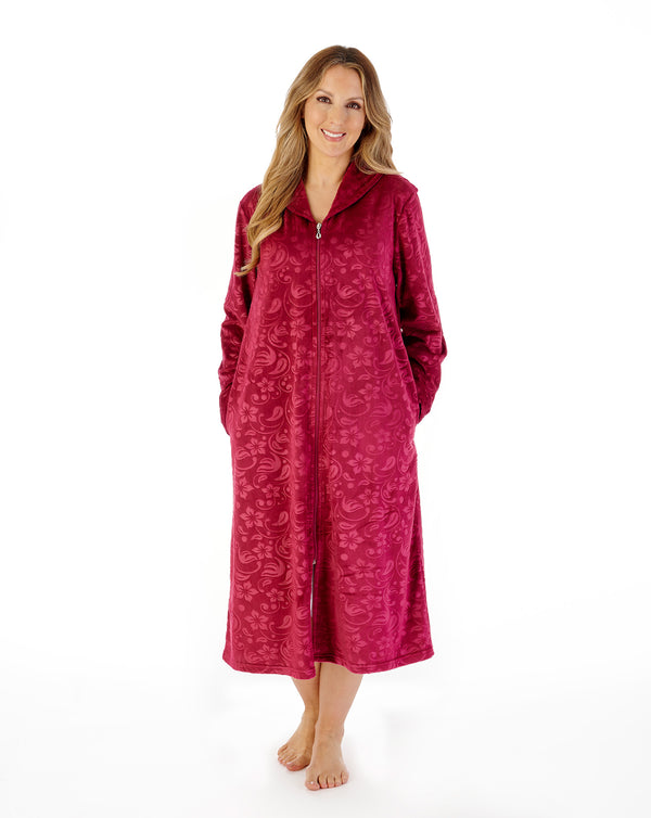 slenderella Embossed Crystal Fleece 46" Zip Through Housecoat HC08347