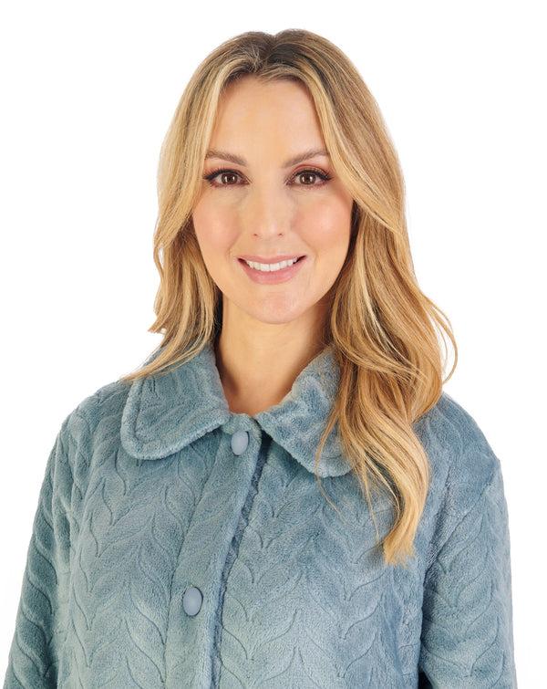 Slenderella Embossed Pattern Fleece 46" Button Through Housecoat HC06316