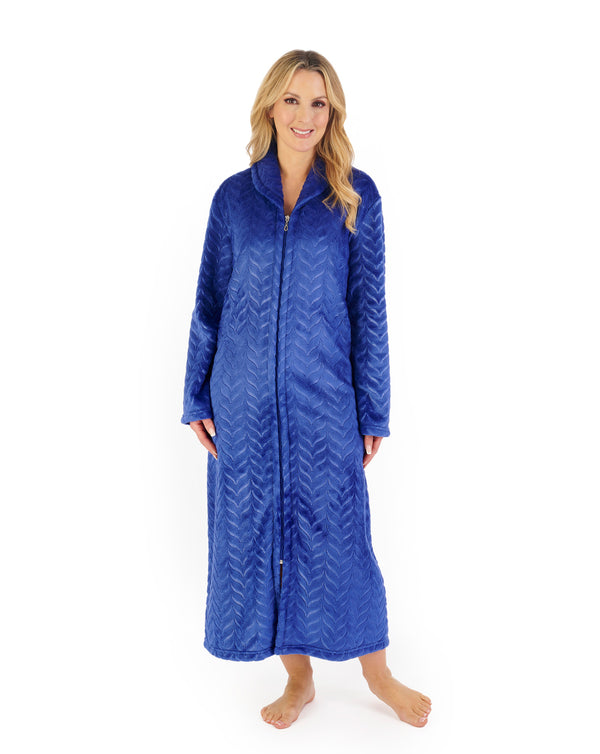 Slenderella Embossed Pattern Fleece 50" Zip Through Housecoat HC06317