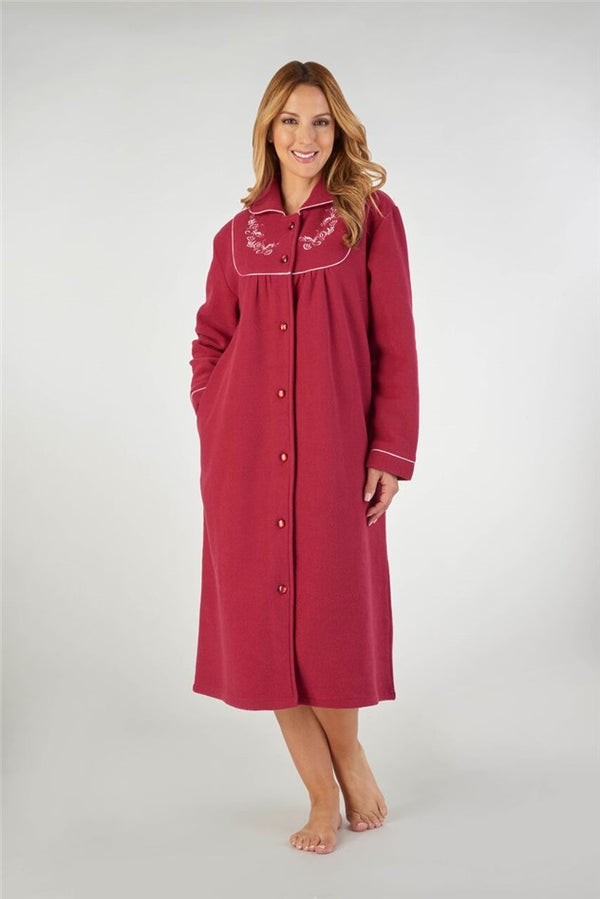 Slenderella Embroidered Boucle Fleece 45" Button Through Housecoat HC2326