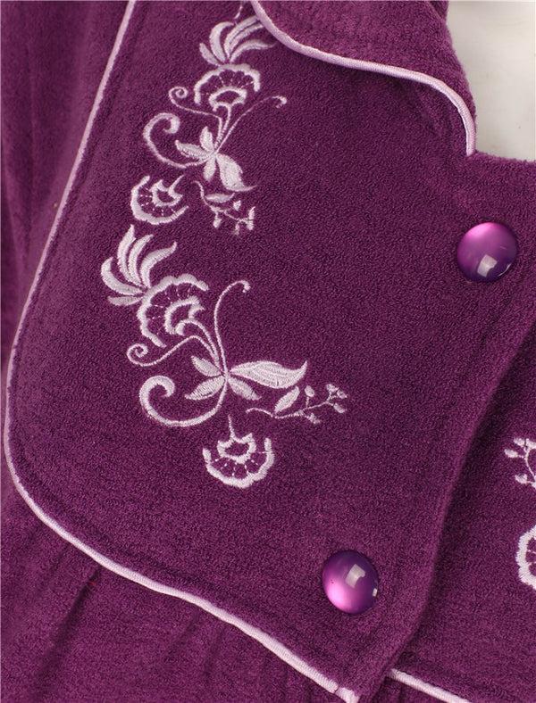 Slenderella Embroidered Boucle Fleece 45" Button Through Housecoat HC2326