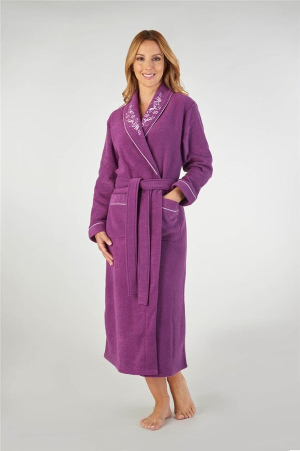 Slenderella Embroidered Boucle Fleece 46" Wrap Housecoat HC2328