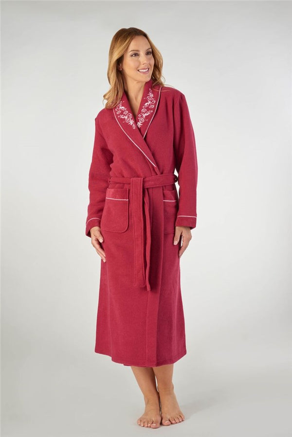 Slenderella Embroidered Boucle Fleece 46" Wrap Housecoat HC2328