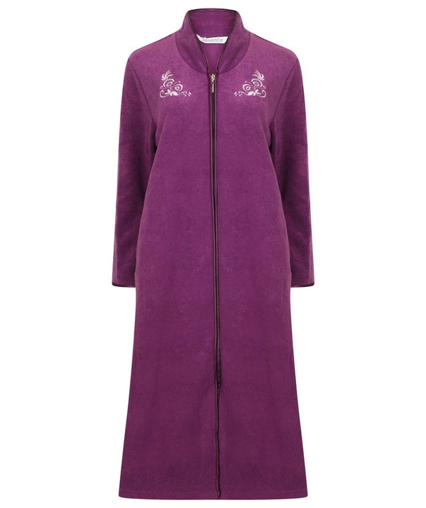 Slenderella Embroidered Boucle Fleece 46" Zip Front Housecoat HC2327