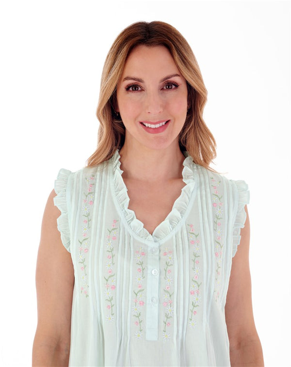 Slenderella Embroidered Pintuck And Ruffle 42" Woven Nightdress ND55250