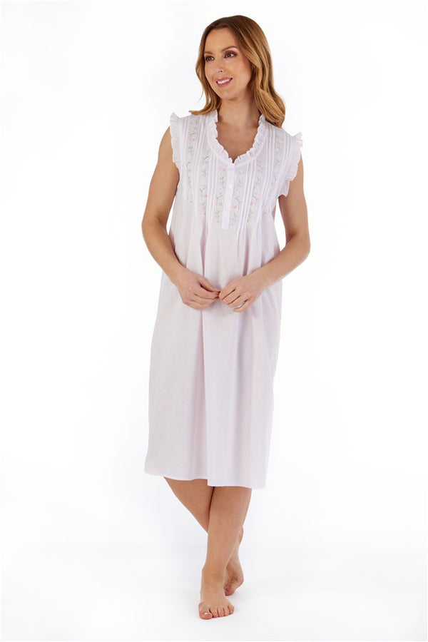 Slenderella Embroidered Pintuck And Ruffle 42" Woven Nightdress ND55250
