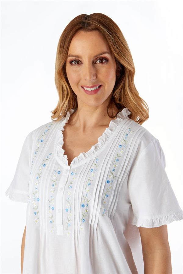 Slenderella Embroidered Pintuck And Ruffle 42" Woven Nightdress ND55251