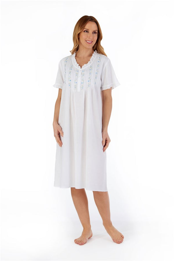 Slenderella Embroidered Pintuck And Ruffle 42" Woven Nightdress ND55251