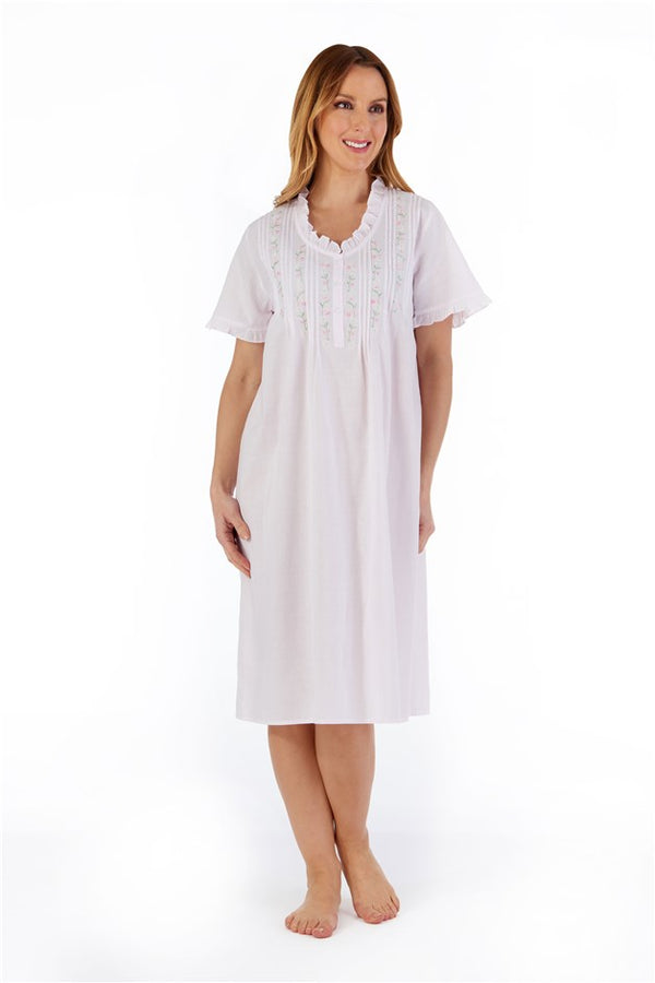 slenderella Embroidered Pintuck and Ruffle 42" Woven Nightdress ND55251