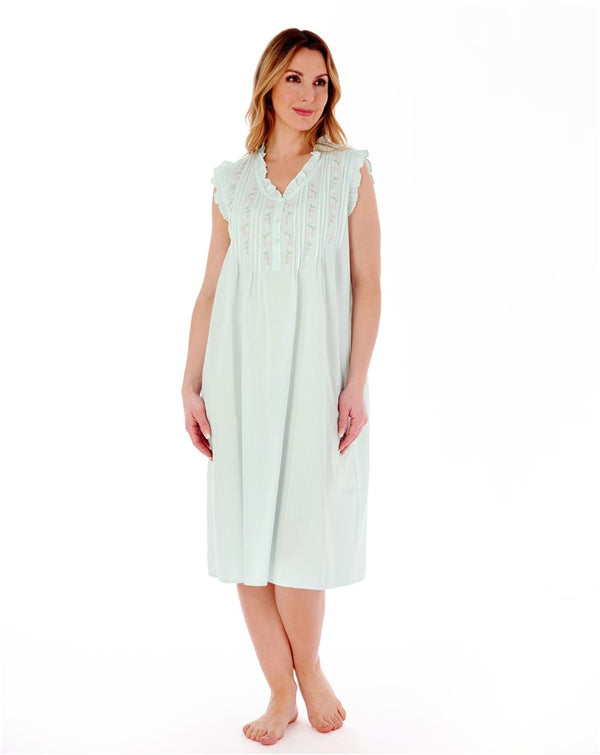 slenderella Embroidered Pintuck and Ruffle 42" Woven Nightdress ND55250