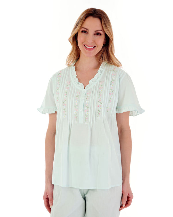 Slenderella Embroidered Pintuck And Ruffle Woven Pyjama PJ55252
