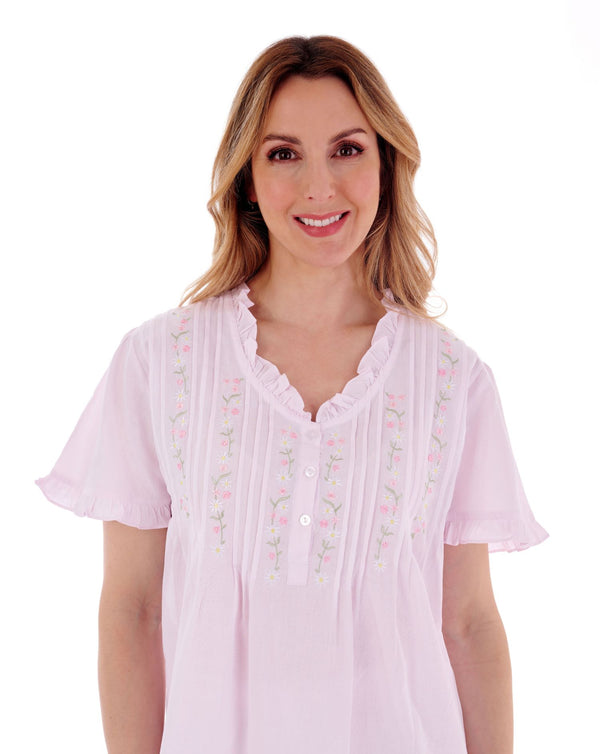 Slenderella Embroidered Pintuck And Ruffle Woven Pyjama PJ55252
