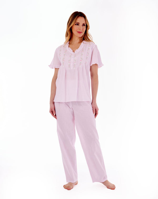 Slenderella Embroidered Pintuck And Ruffle Woven Pyjama PJ55252