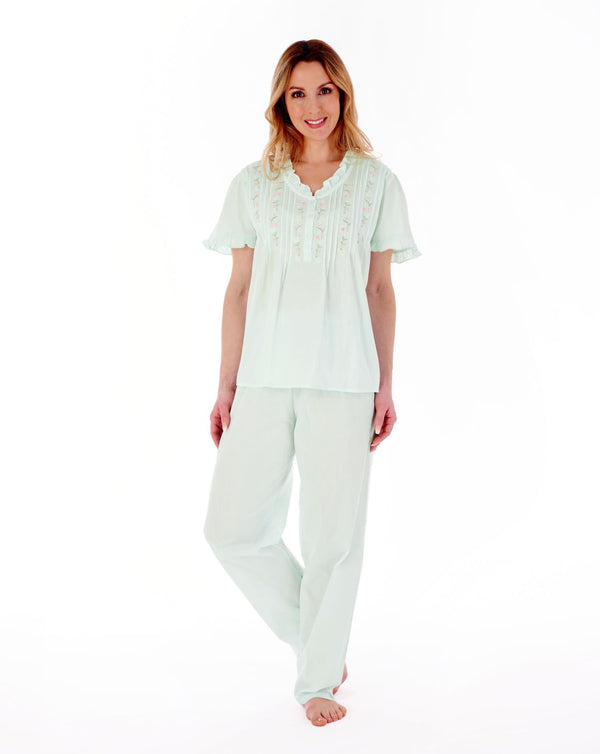 slenderella Embroidered Pintuck and Ruffle Woven Pyjama PJ55252