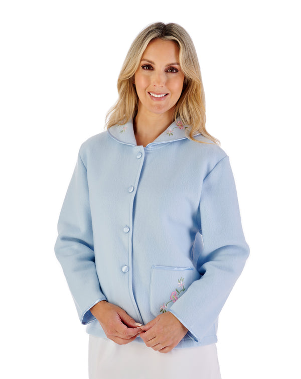 slenderella Embroidered Polar Fleece Collar Style Bed Jacket BJ44601
