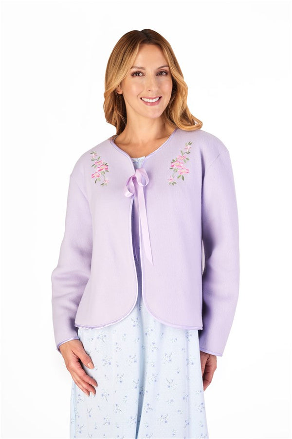 Slenderella Embroidered Polar Fleece Ribbon Tie Bed Jacket BJ44600