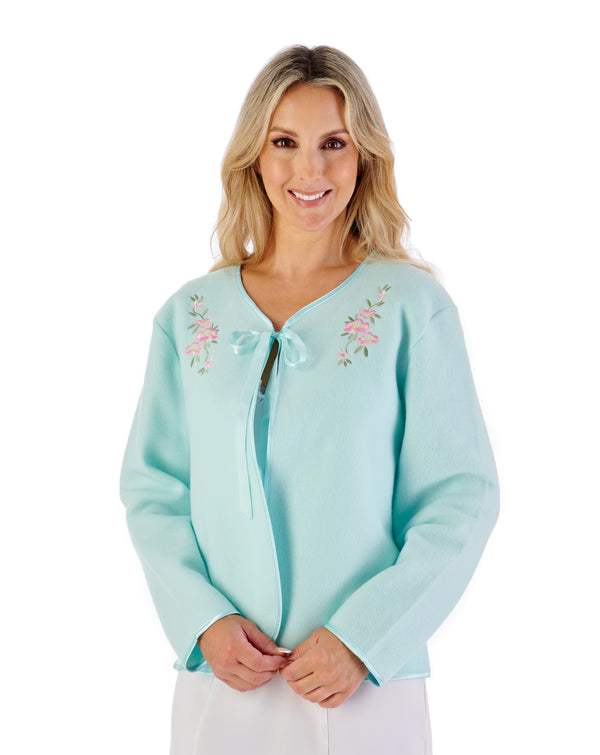 Slenderella Embroidered Polar Fleece Ribbon Tie Bed Jacket BJ44600