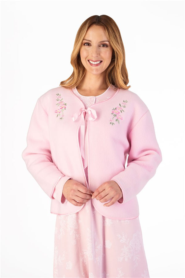 slenderella Embroidered Polar Fleece Ribbon Tie Bed Jacket BJ44600