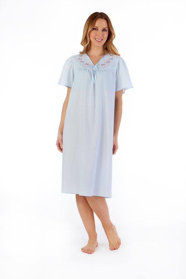 Slenderella Embroidered Yoke 42" Open Back Woven Nightdress ND55204