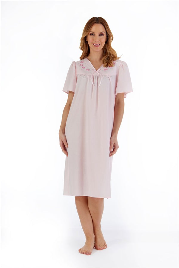 slenderella Embroidered Yoke 42" Open Back Woven Nightdress ND55204