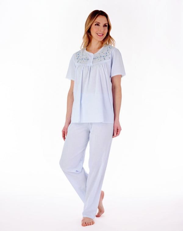 Slenderella Embroidered Yoke Woven Pyjama Set PJ3271