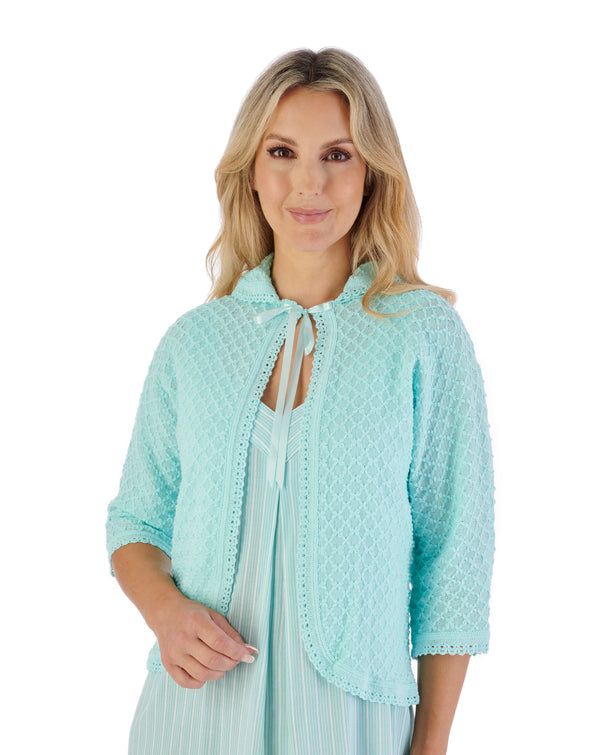 Slenderella Fancy Knit Ribbon Tie Peter Pan Collar Bedjacket BJ44611