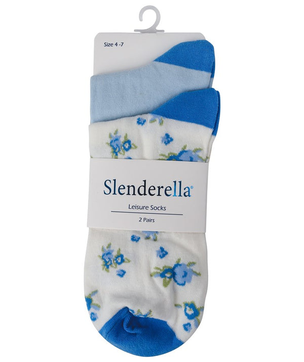 Slenderella Floral And Solid Colour Sock (2 Pair Pack) LS176
