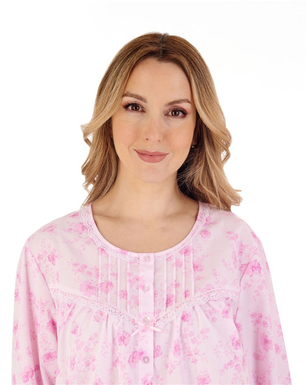 Slenderella Floral Brushed 45" Button Through Woven Nightdress ND88202